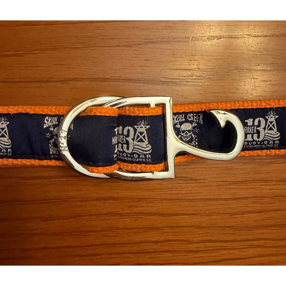 Skull Creek Boathouse Marker 13 Buoy Bar Ribbon Belt Fish Hook Buckle Preppy